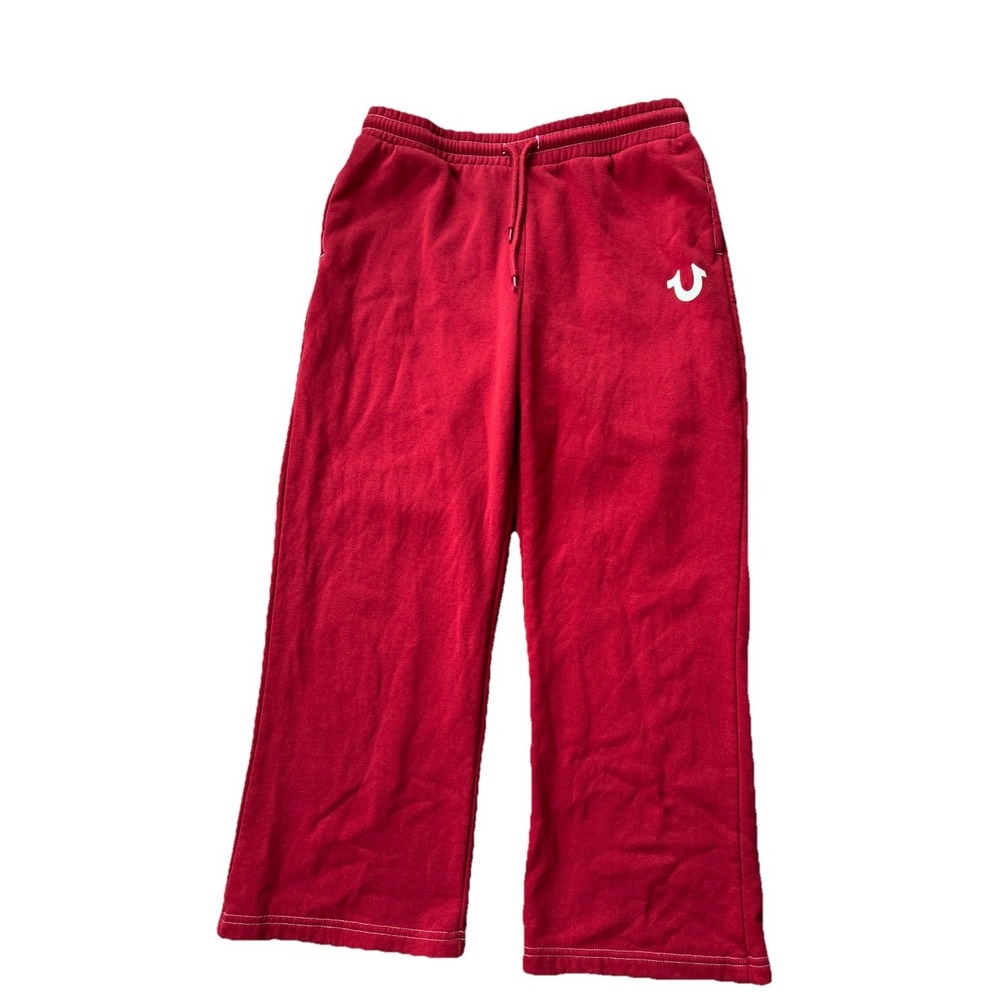 True Religion Women's Foil‎ Straight Leg Sweatpants Cabernet Red Pants Size Med